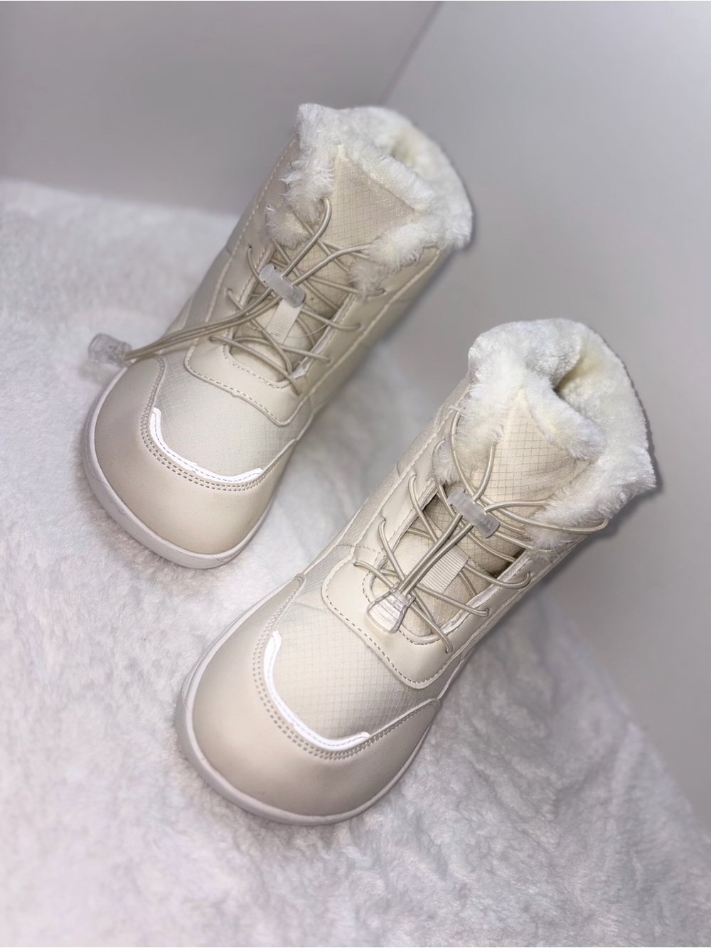 Women's Cream Faux-Fur Ankle Snow Booties